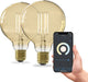 Calex slimme lamp - set van 2 stuks - wifi led filament verlichting - globe 9,5cm - e27 - smart bulb goud - dimbaar - warm wit licht - 7w