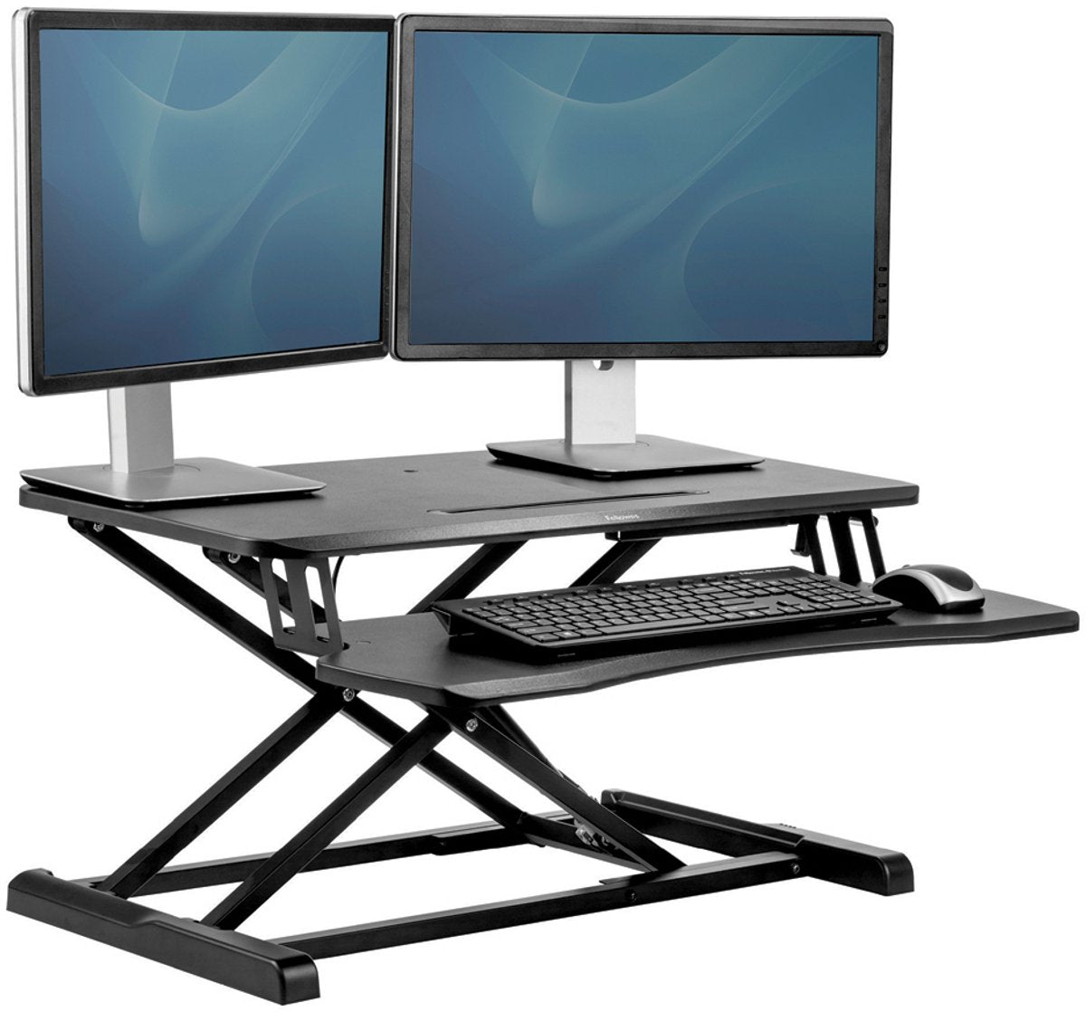 Fellowes corsivo zit-sta bureau converter | verstelbaar bureau opzetstuk | ergonomisch werkstation voor 2 monitoren |