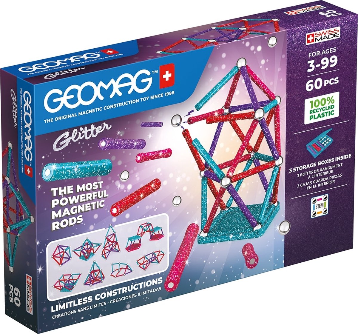 Geomag glitter set recycled - 60-delig
