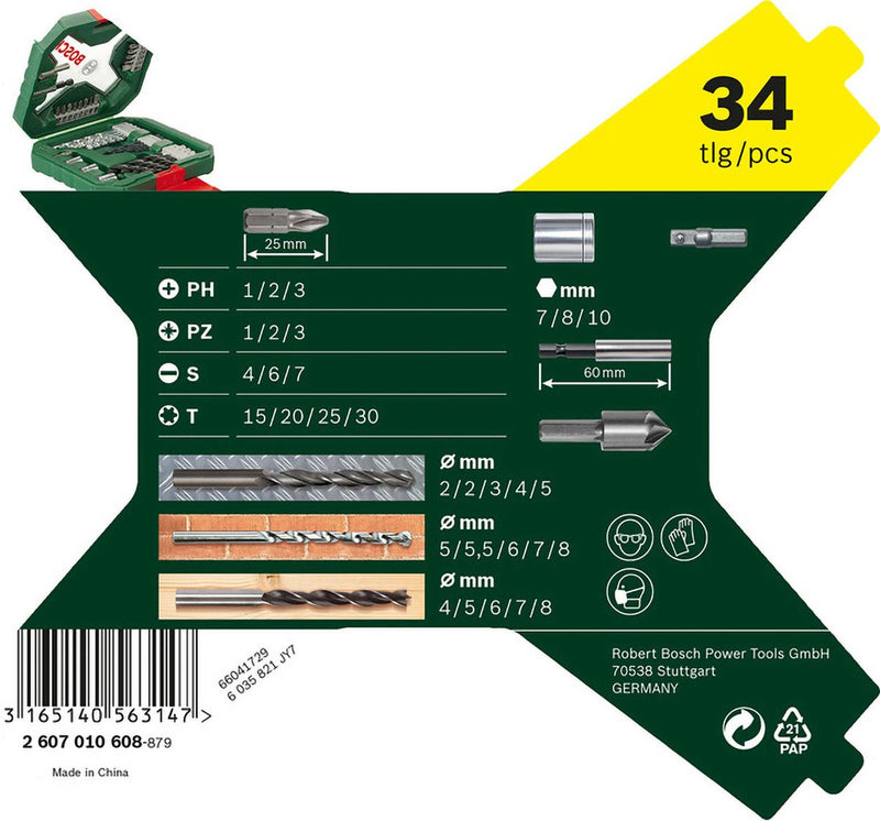 Bosch x-line borenset - 34-delig - voor hout, metaal en steen