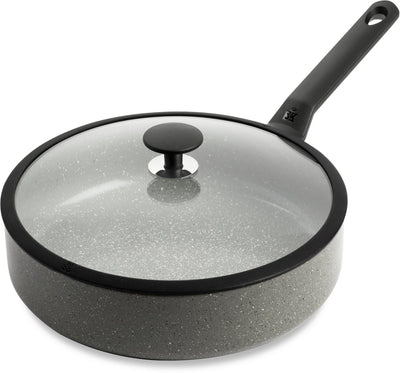 Bk granite ceramic keramische hapjespan 28cm – 4.2l – inductie hapjespan – met deksel – ovenbestendig tot 160 graden – koudgreep – pfas‑vrij – grijs