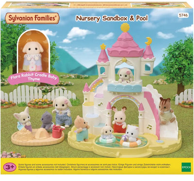 Sylvanian families 5746 baby zandbak zwembad- inclusief 1 fluweelzachte bloemen hangoor konijn baby
