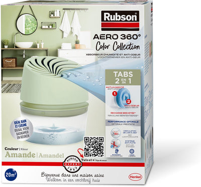 Rubson vochtopnemer aero360 colour collection amandel 450g box | vochtvangende luchtontvochtiger toestel | ontvochter | vochtopnemer binnenhuis.