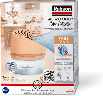 Rubson vochtopnemer aero360 colour collection perzik 450g box | vochtvangende luchtontvochtiger toestel | ontvochter | vochtopnemer binnenhuis.