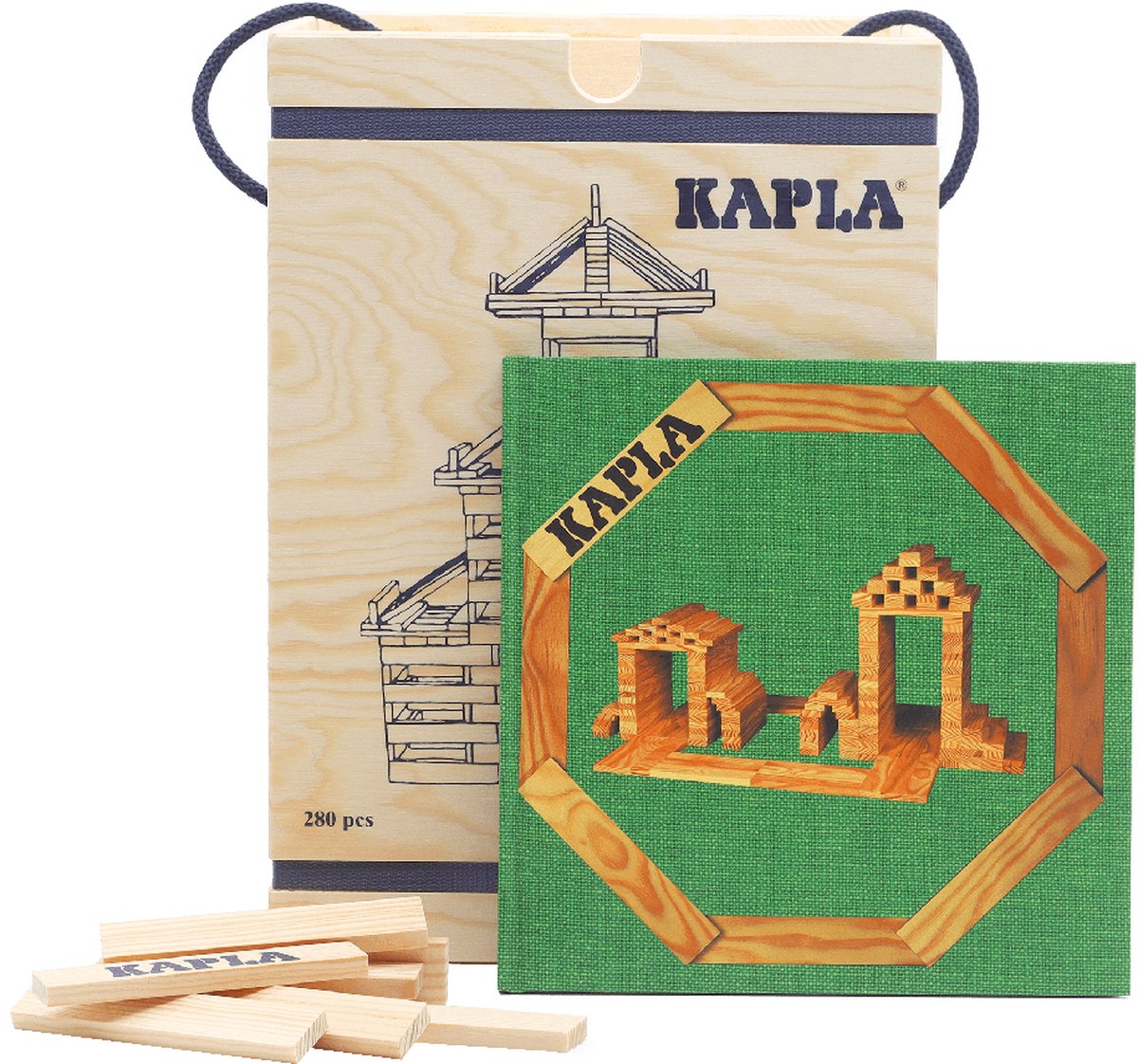 Kapla - blank - constructiespeelgoed - groen voorbeeldboek - 280 plankjes
