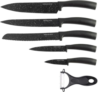 Kinghoff messen in een 6-delige set - staal met een gemarmerde coating - in geschenkdoos - zwart -