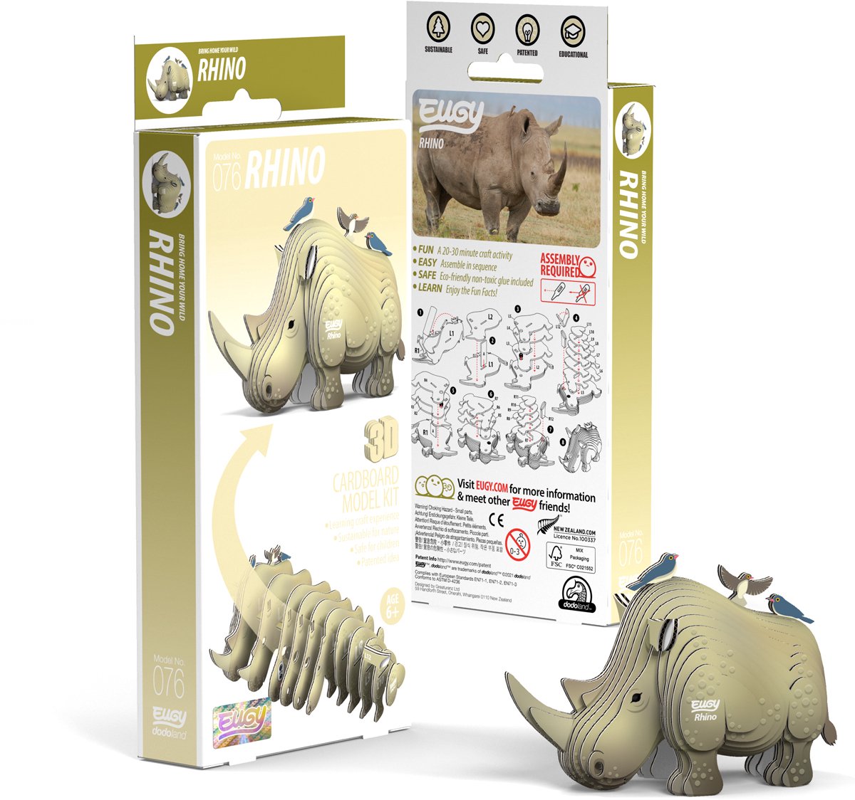 Eugy 3d puzzel - neushoorn - wilde dieren - duurzaam - verzamel ze allemaal - 6 jaar