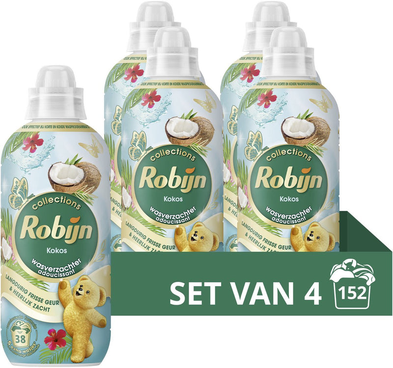 Robijn wasverzachter - kokos - 4 flessen - 156 wasbeurten - voordeelverpakking