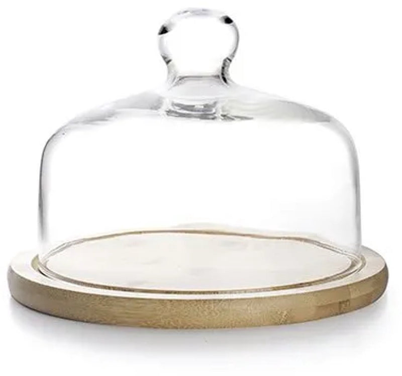 Ibili 18 cm glazen bovenblad met houten voet transparant