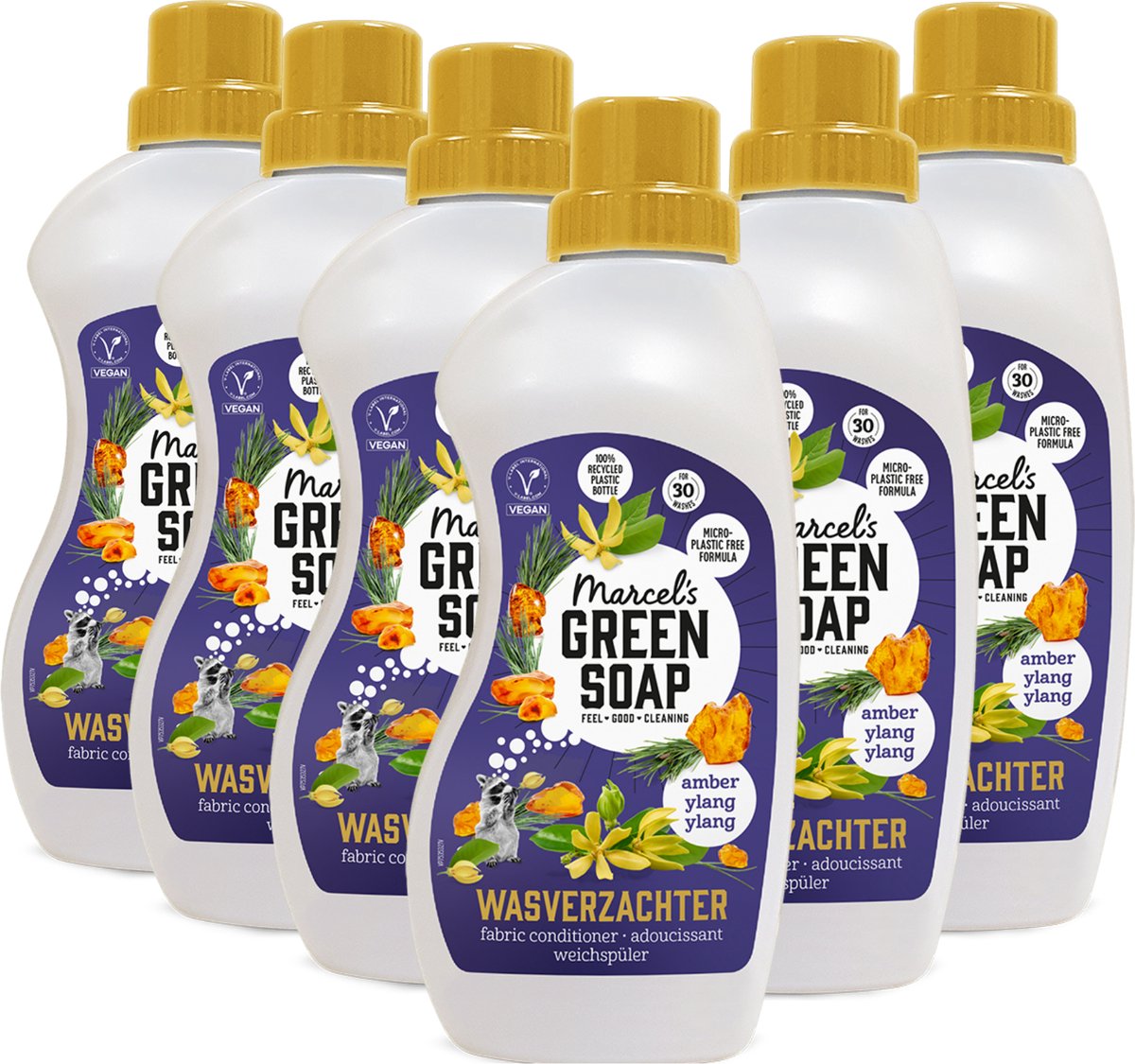 Marcel's green soap wasverzachter - amber ylang ylang - 6 x 750ml - 180 wasbeurten