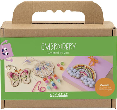 Creativ company cc mini hobbyset borduurwerk vlinder, schelp en regenboog
