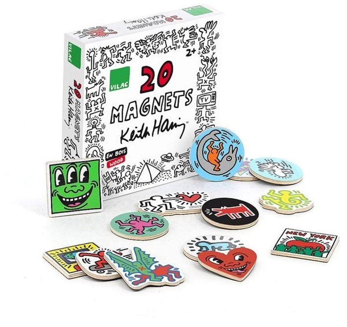 Vilac magneten keith haring - 20 houten kunstmagneten voor kinderen.
