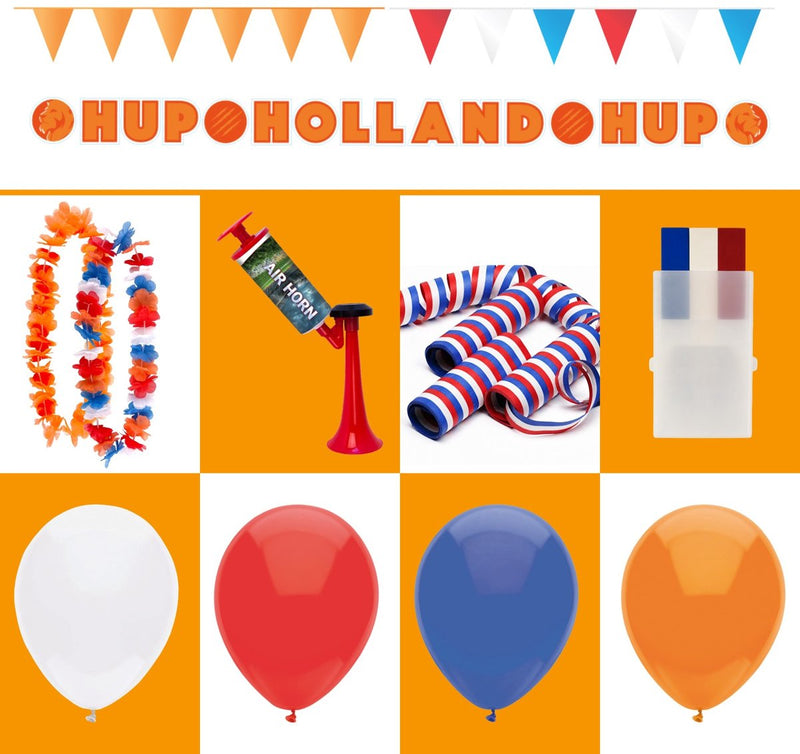 Wk party bundel 3 wk oranje versiering pakket – ballonnen, slingers, hawaïkransen toeter
