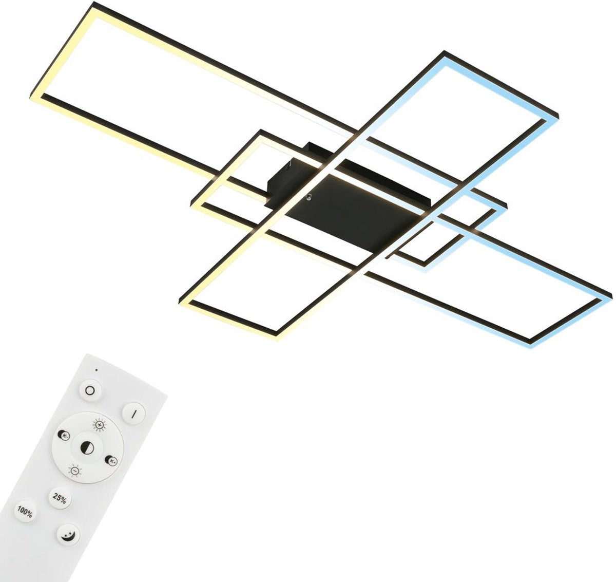 B.k.licht briloner - plafonniére - dimbaar plafondlamp - met afstandsbediening - met geheugenfunctie - met nachtlichtfunctie - met cct - 104 x 71 x 9,5 cm - zwart