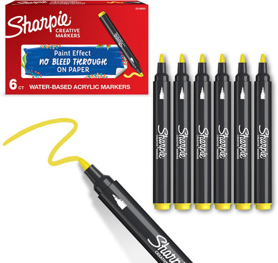 Sharpie creative marker acrylverfmarkers | ronde punt | verfmarkers op waterbasis | inkt loopt niet door en geschikt voor de meeste oppervlakken | geel | 6 stuks