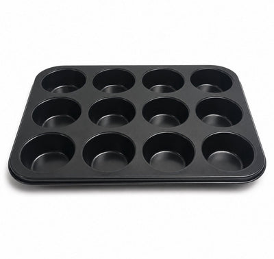 Kozie muffinvorm voor 12 muffins – pfas-vrij – anti-aanbak bakvorm – cupcakevorm – metaal – antraciet