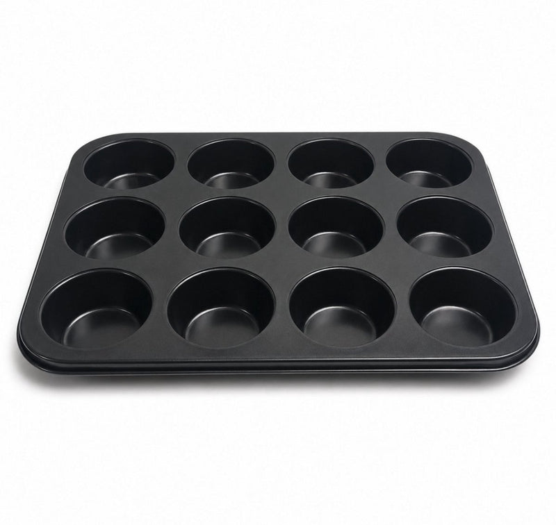 Kozie muffinvorm voor 12 muffins – pfas-vrij – anti-aanbak bakvorm – cupcakevorm – metaal – antraciet