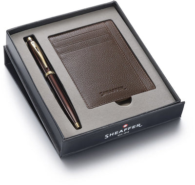 Sheaffer balpen giftset 100 9370 - glossy brown gold tone - met creditcardhouder - rustic mocha - sf-g2937051-2
