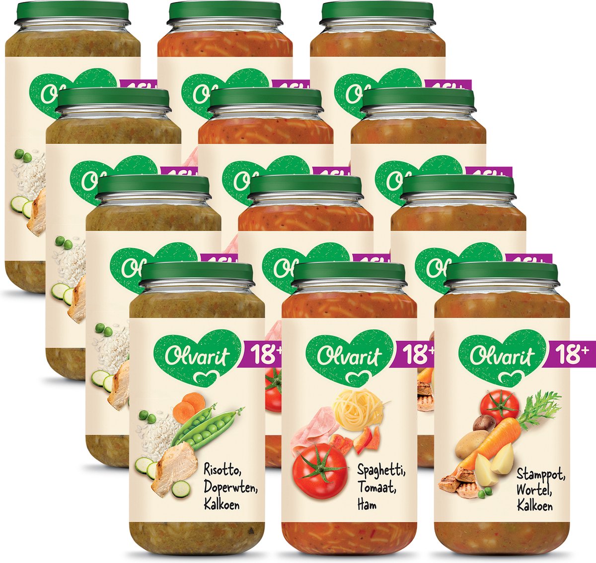 Olvarit variatiemenu babymaaltijd 18+ maanden - 3 smaken - 12 x 250g