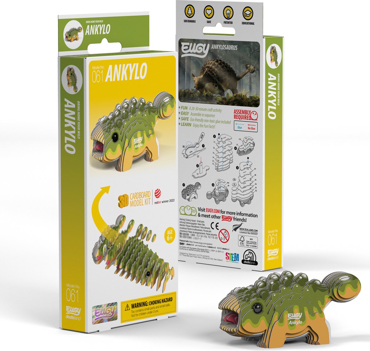 Eugy 3d puzzel - ankylosaurus - prehistorie - duurzaam - verzamel ze allemaal - 6 jaar