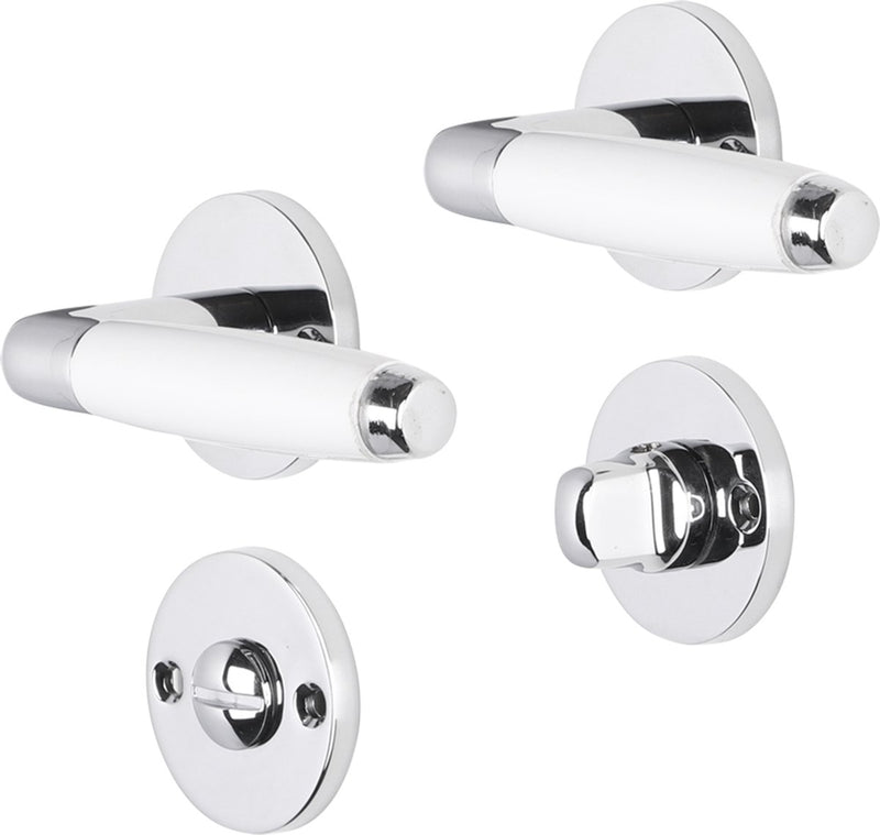 Impresso deurkruk - durban - voor binnen - rond met rond toiletrozet - chroom - wit - 2 stuks