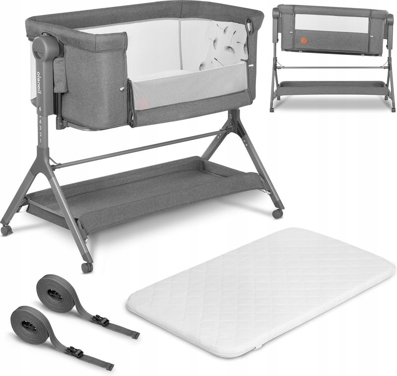 Lionelo leonie plus - co-sleeper 3 in 1 wieg en babybed – kinderbed tot 9 kg – hoogteverstelling in 6 niveaus – schommelfunctie – t25 matras – opbergmand – wielen – afneembare hoezen