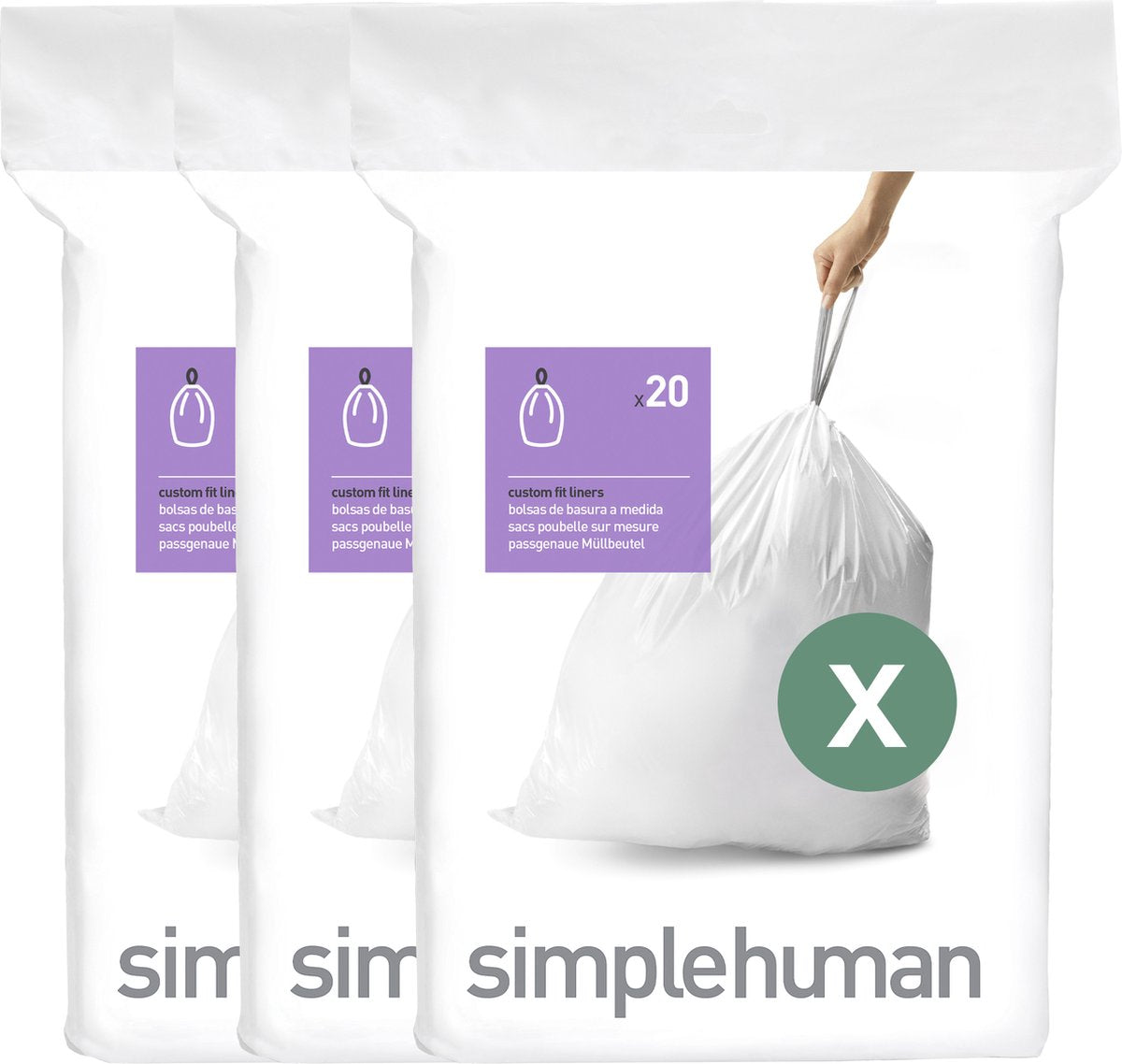 Simplehuman code x afvalzakken - 80 liter - 60 stuks - met trekband - wit