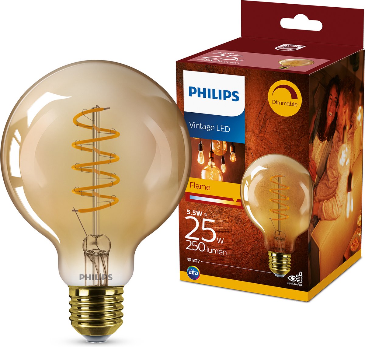 Philips led globe spiraal goud - 25 w - e27 - dimbaar extra warmwit licht