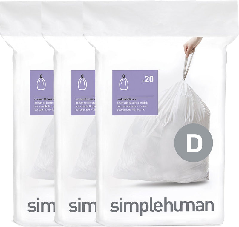 Simplehuman code d afvalzakken - 20 liter - 60 stuks - met trekband - wit