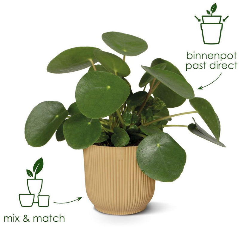 Elho vibes fold rond 16 - bloempot voor binnen - 100% gerecycled plastic - ø 16.1 x h 14.8 cm - linen white