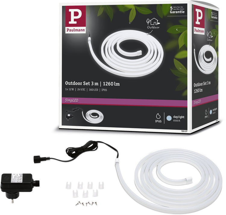 Paulmann simpled outdoor led strip 3 meter daglicht - plug play set - 12w - 24v - wit - kunststof