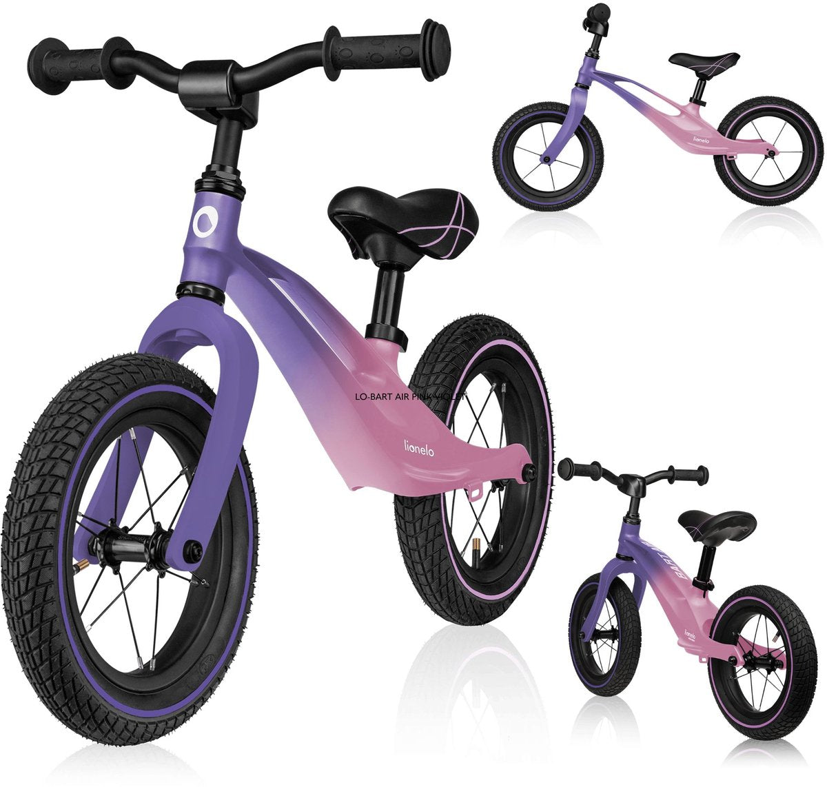 Lionelo bart air - loopfiets - magnesium frame - opblaasbare 12 wielen - verstelbaar stuur en zadel - antislip handvatten - voetensteun - ultra licht (3,8 kg) - tot 30 kg - vanaf 2 jaar - handgreep voor draaggemak - veiligheidsfuncties en71