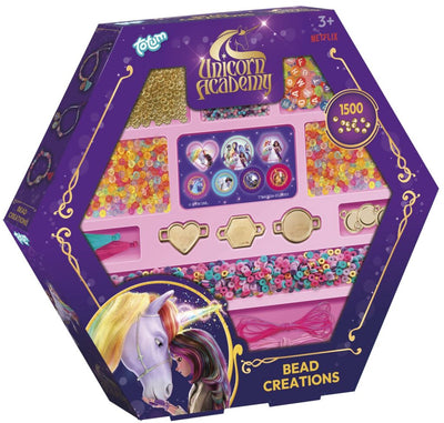 Totum unicorn academy kralen set 1500-delig - creatief speelgoed vanaf 3 jaar - bedel armbandjes maken met goudkleurige letter- en speciale kralen