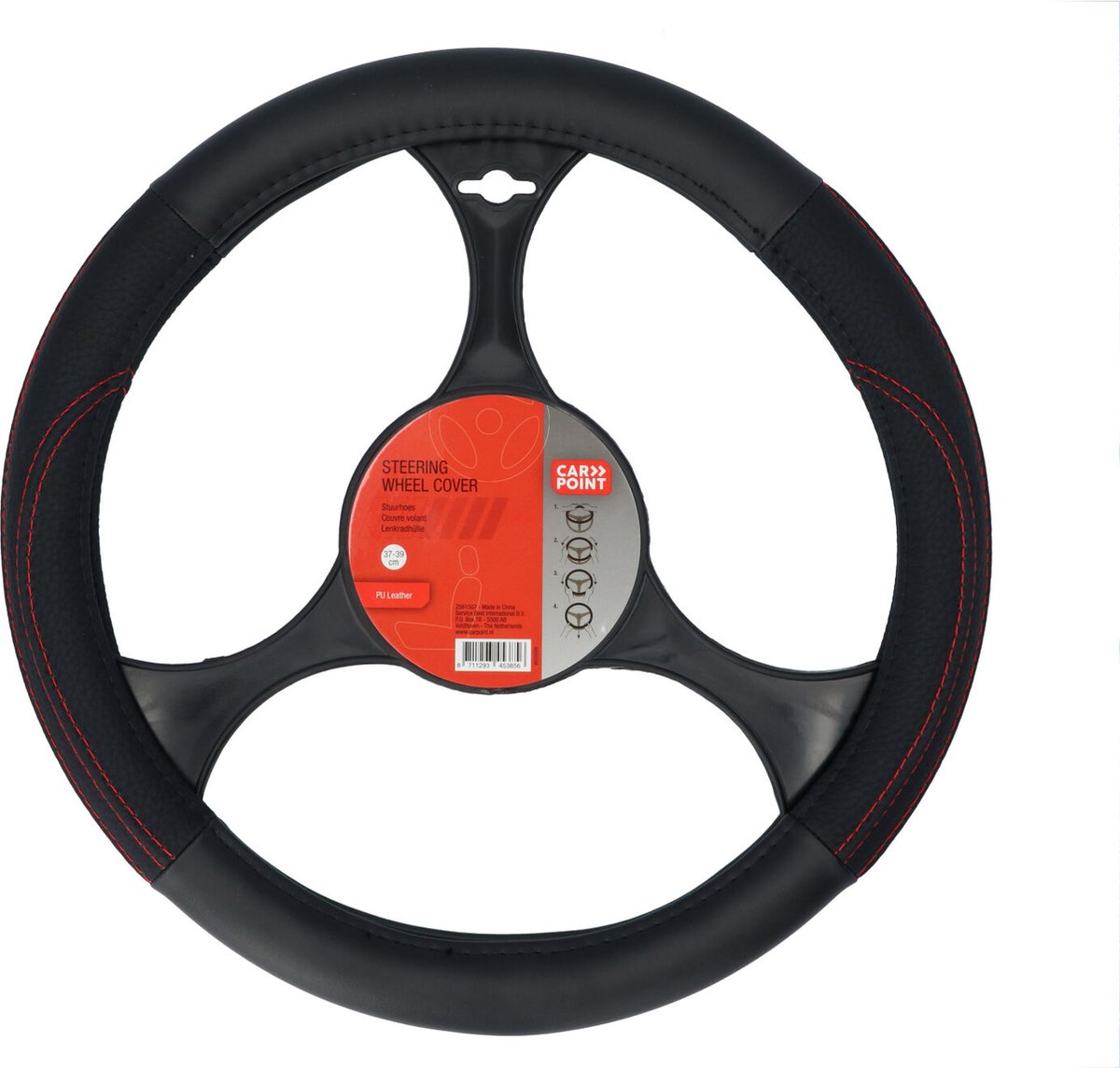 Carpoint stuurhoes auto - pu leer zwart met rood - voor sturen met een diameter van 37-39 cm