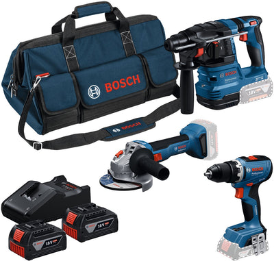 Bosch professional 18v toolkit - combiset - gsr 18v-65 + gws 18v-8 + gbh 18v-22 + 2x gba 18v 4.0 ah accu en gal 18v-40 lader