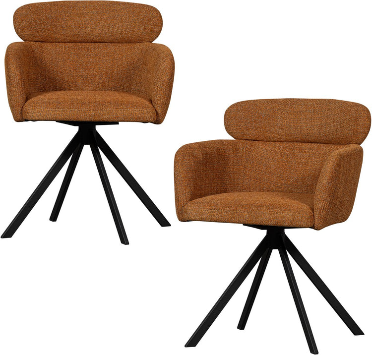 Woood fenne draaibare eetkamerstoelen - geweven stof - ginger - set van 2