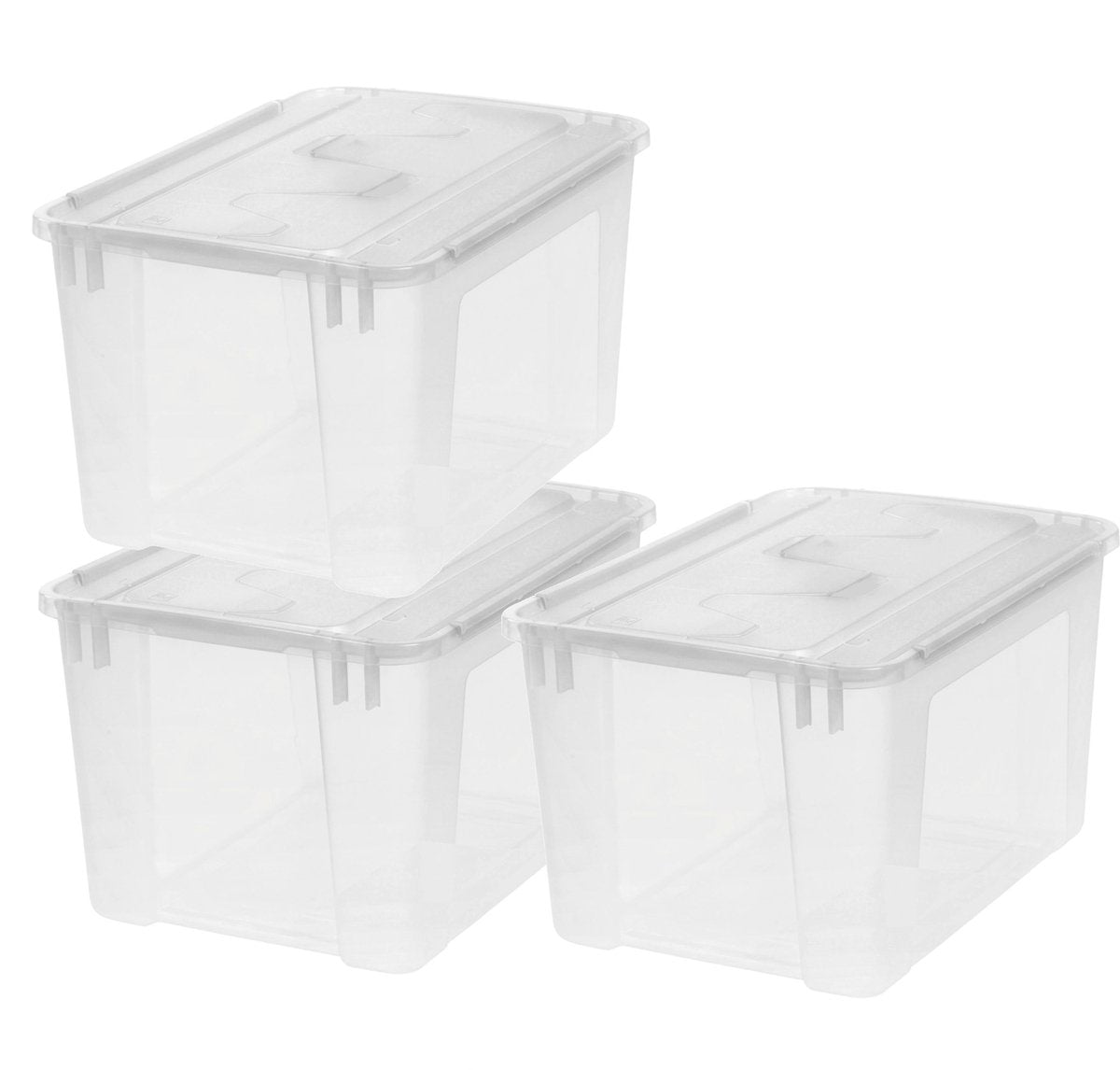Iris vouwdeksel opbergbox - 48l - stapelbaar - met vouwdeksel - kunststof - transparant - set van 3
