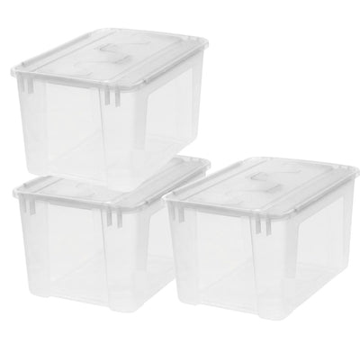 Iris vouwdeksel opbergbox - 48l - stapelbaar - met vouwdeksel - kunststof - transparant - set van 3