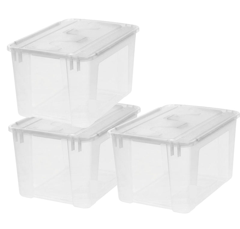 Iris vouwdeksel opbergbox - 48l - stapelbaar - met vouwdeksel - kunststof - transparant - set van 3