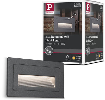 Paulmann led-wandarmatuur voor buiten long ip44 hoekig 103x62 mm 3000k 4w 30lm 230v antraciet aluminium