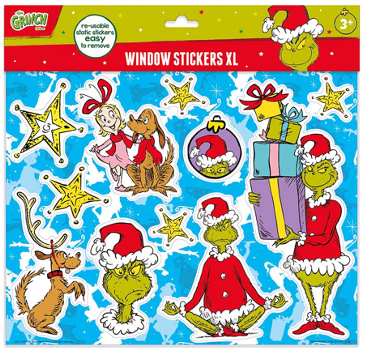 Totum the grinch raamstickers xl - verplaatsbare niet permanente herbruikbare stickers - creatief speelgoed vanaf 3 jaar raam deco