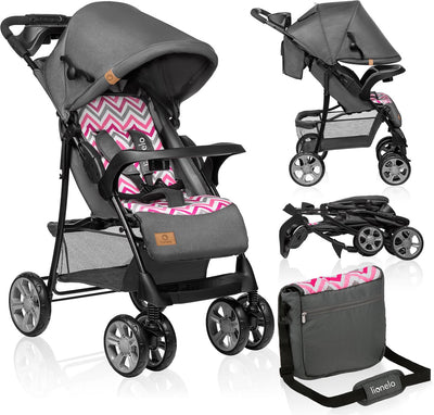 Lionelo emma plus buggy en kinderwagen - licht en duurzaam - verstelbare rugleuning tot ligstand - xxl luifel met venster - grote mand - organizer en tas - schokdempers - 5-punts gordel - tot 15 kg - compact inklapbaar