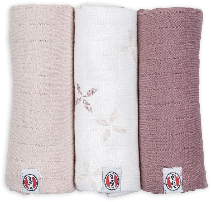 Lodger swaddler - hydrofiele doeken - roze - 70x70cm - 3 stuks - biologisch katoen