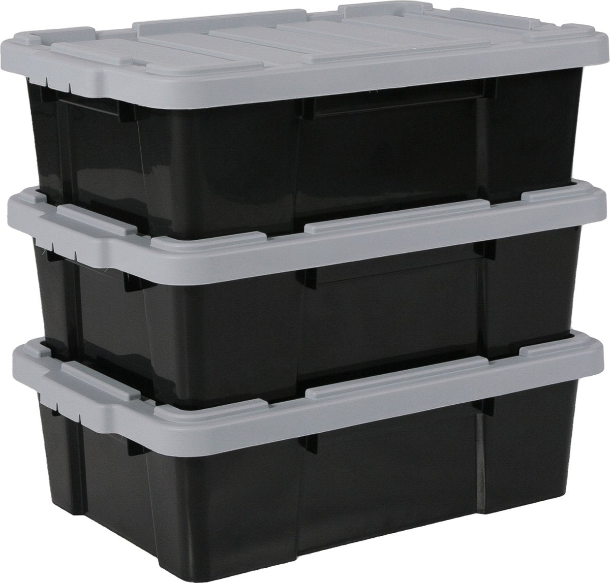 Iris powerbox opbergbox - 25l - kunststof - zwart grijs - set van 3