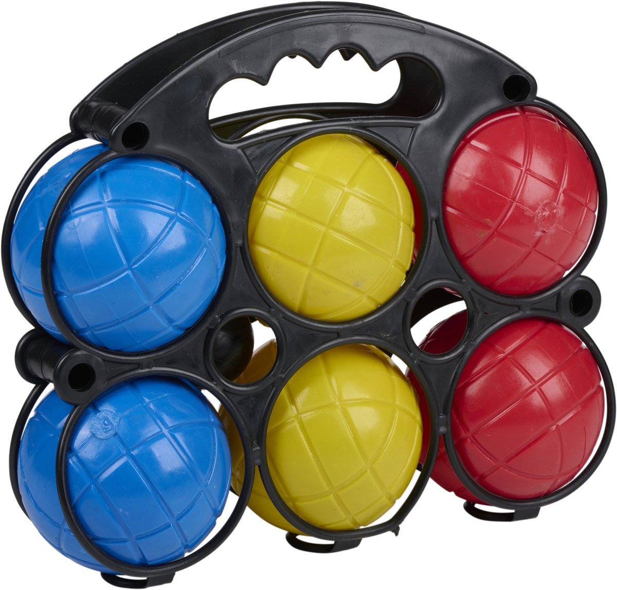 Eddy toys jeu de boules spel 7-delig - kunststof boules voor kinderen vanaf 3 jaar - met draaghouder en doelballetje - buitenspeelgoed voor strand tuin park - rood geel blauw