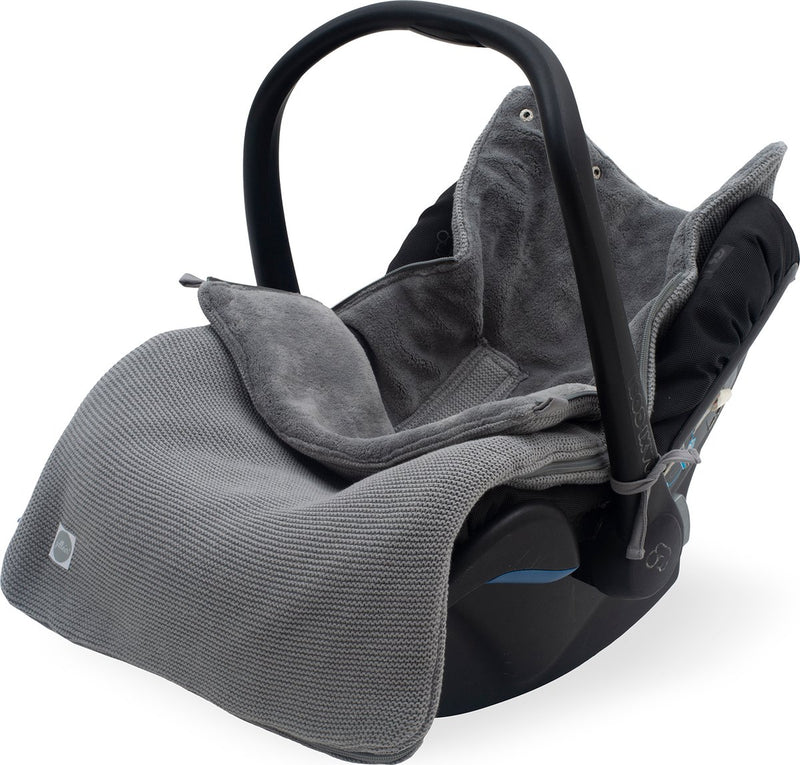 Jollein - voetenzak voor autostoel kinderwagen (stone grey) - basic knit - katoen - polyester - footmuff kinderwagen of autostoel - 42x82cm