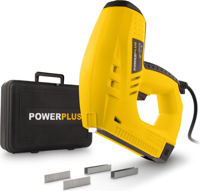 Powerplus elektrisch niet- en spijkerpistool powx13700 - nietjes- en nagelapparaat van 45 w en 20 min. - met koffer en 300 acc.