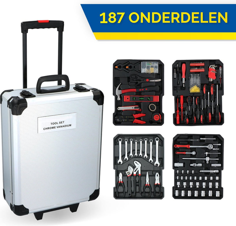Kinzo gereedschapset - 187 delig - aluminium gereedschapskoffer