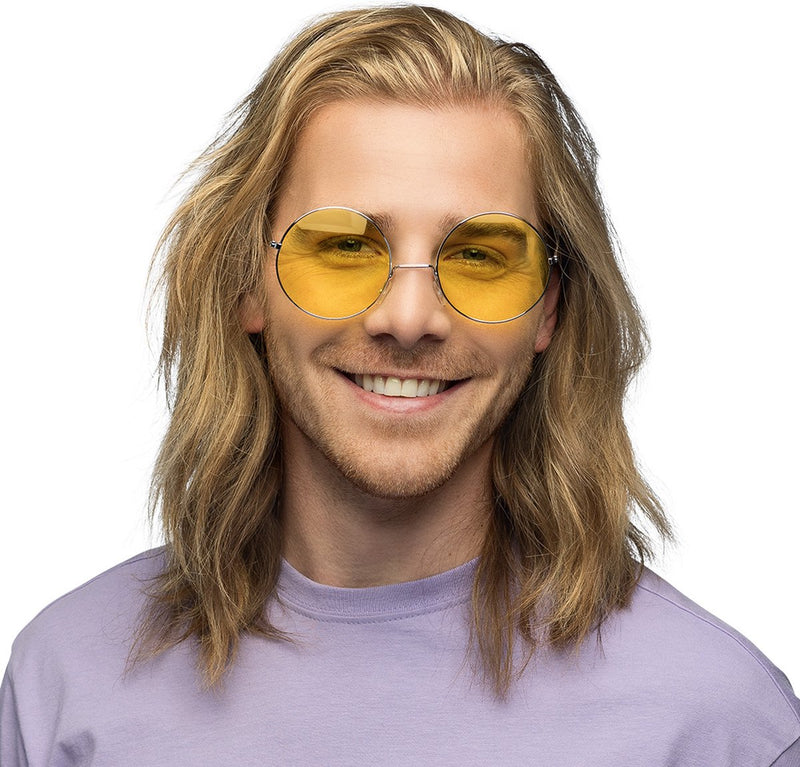 Boland - partybril hippie xl geel geel - volwassenen - 60's 70's - hippies flower power - festival - carnaval - themafeest
