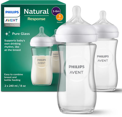 Philips avent natural response glazen babyflessen 240 ml – flow 3- 2 flessen - scy933 02